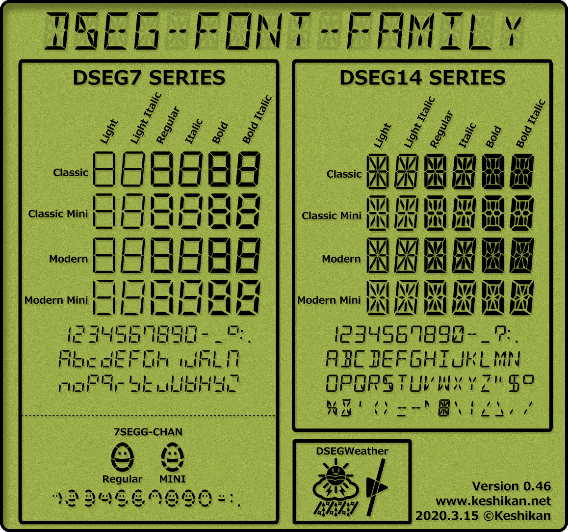 7セグ 14セグフォント Dseg